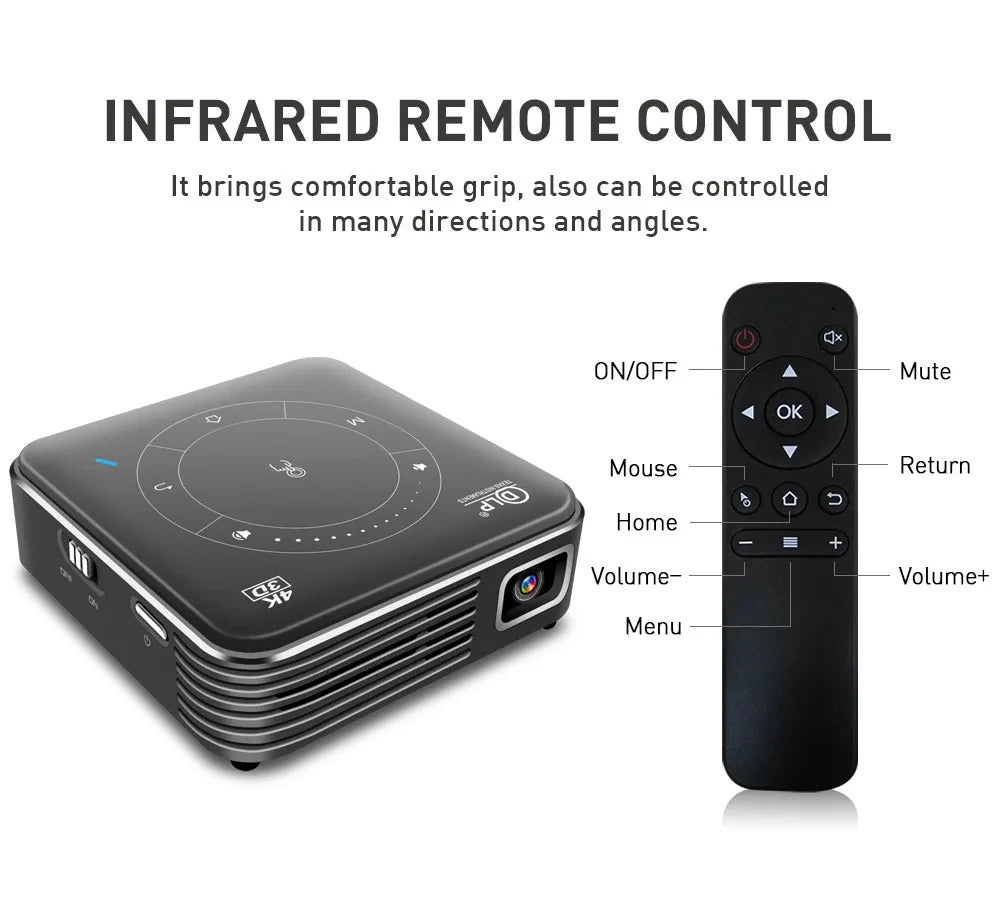 P11 DLP Projector Protable Android 9.0 Mini 3D Projector Dual WiFi Bluetooth4.0 4GB LPDDR4 32GB EMMC ARM Cortex A55 Video Palyer