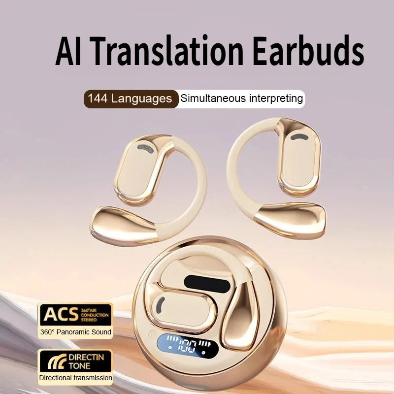 M76 AI Real Time Translation Earbuds OWS Non in Ear Bluetooth 5.4 Earphones with 144 Kinds Languages Simultaneous Interpretation