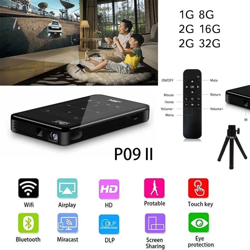 P09-II Portable DLP Mini Pocket Projector Android 9.0 2GB RAM 32GB WIFI