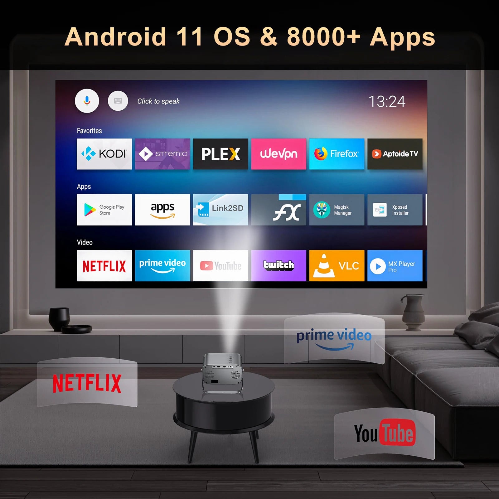 Salange P28B/P28A Mini Projector 8K Full HD LED Wifi Projector 8000 Lumens Android 9 Support 1080P Home Video For Outdoor Movie