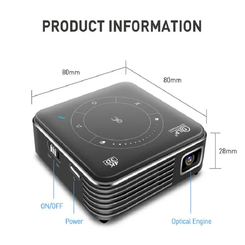 P11 DLP Projector Protable Android 9.0 Mini 3D Projector Dual WiFi Bluetooth4.0 4GB LPDDR4 32GB EMMC ARM Cortex A55 Video Palyer