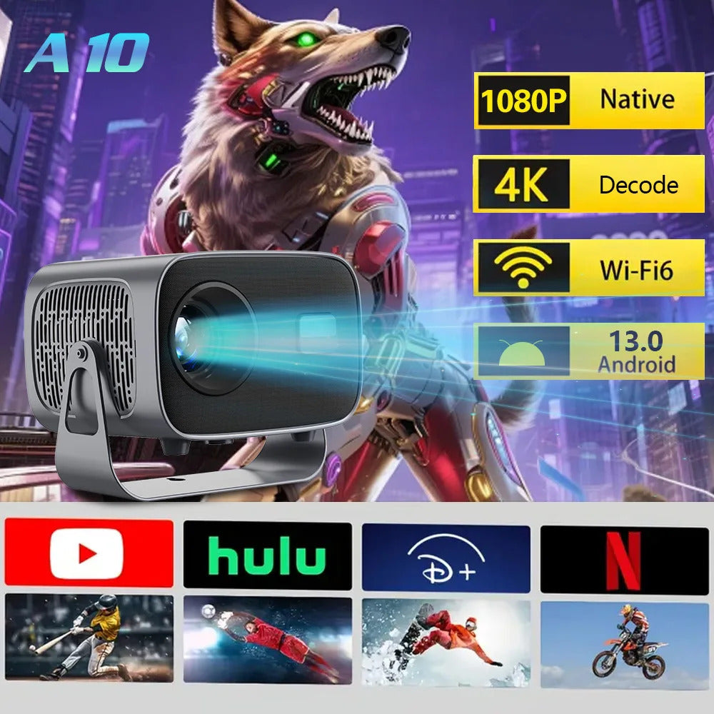 A10 Android 13 Projector Mini Home Cinema H713 BT5.2 1080P Smart 3D Portable Video Projector, HY300PRO Upgrade