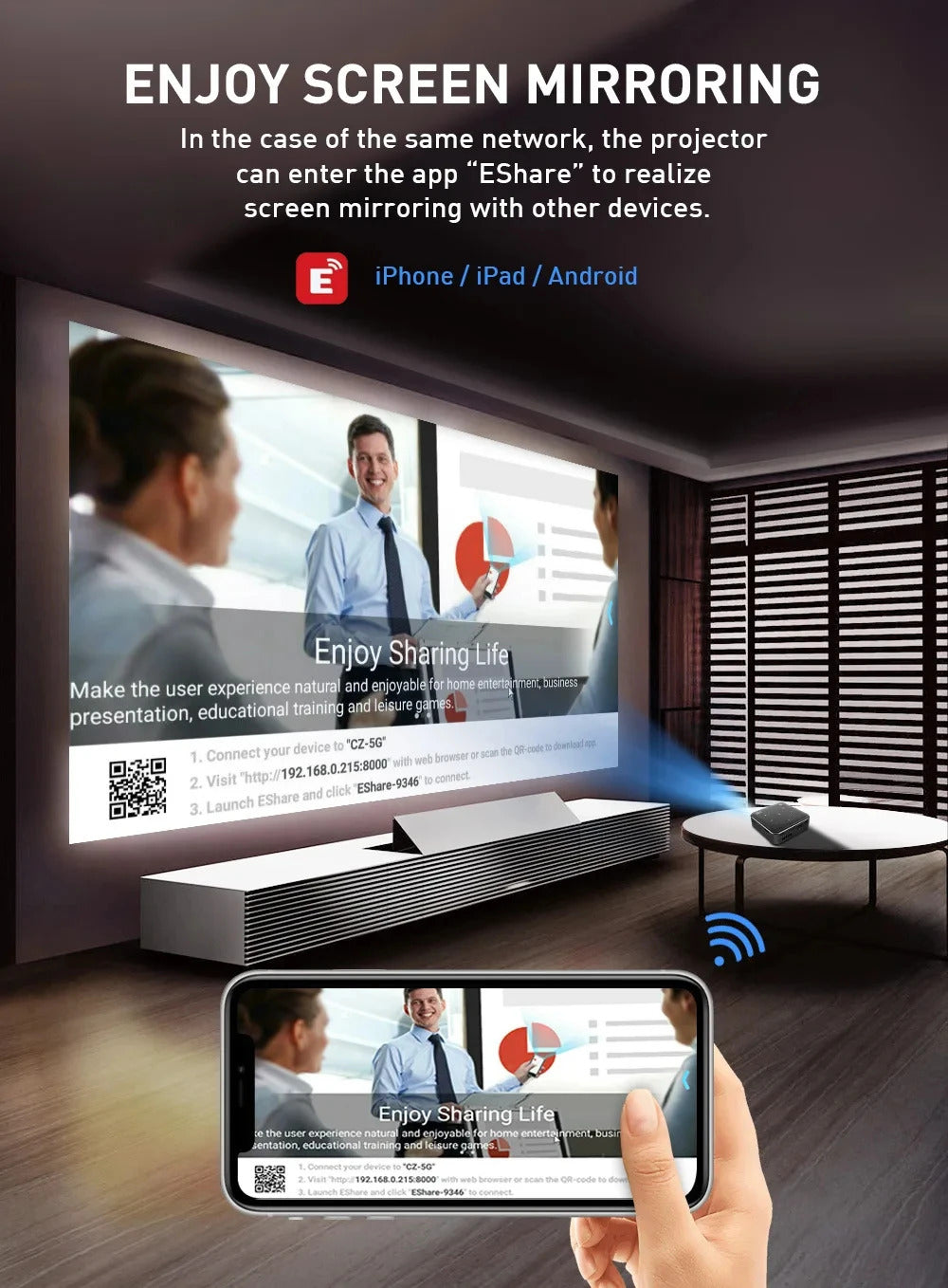 P11 DLP Projector Protable Android 9.0 Mini 3D Projector Dual WiFi Bluetooth4.0 4GB LPDDR4 32GB EMMC ARM Cortex A55 Video Palyer