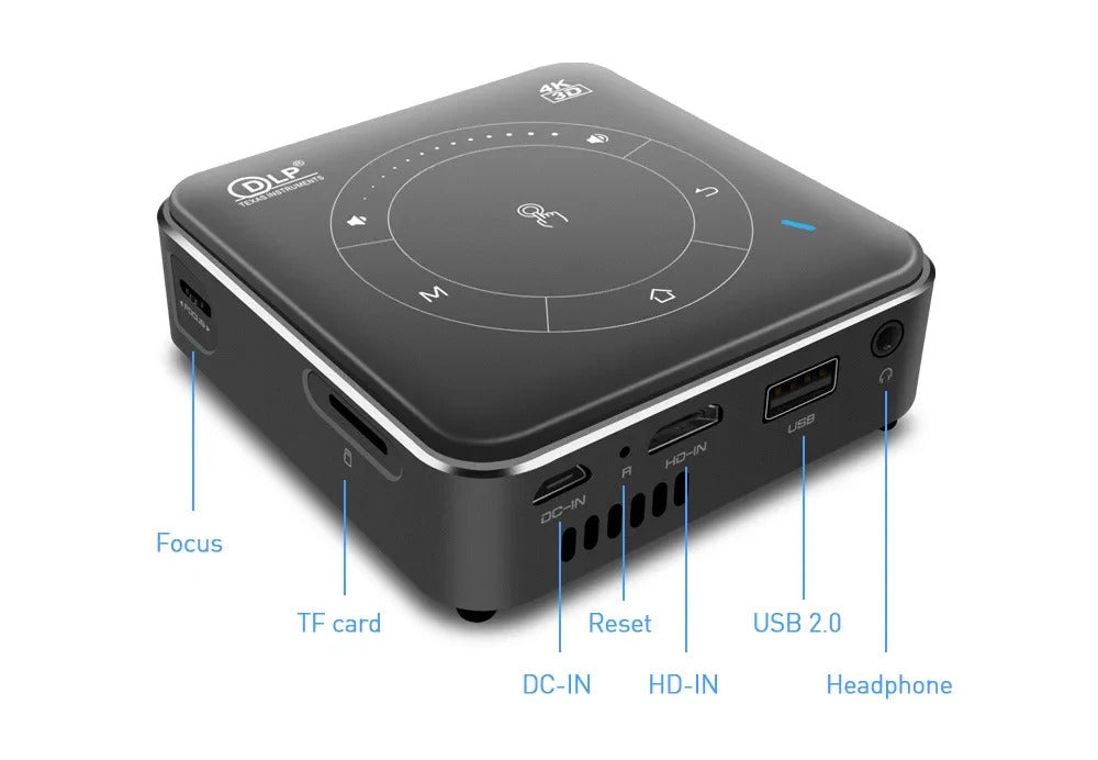 P11 DLP Projector Protable Android 9.0 Mini 3D Projector Dual WiFi Bluetooth4.0 4GB LPDDR4 32GB EMMC ARM Cortex A55 Video Palyer