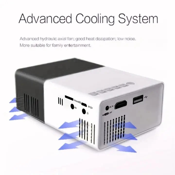 Supports HDMI, USB connection and uses high-definition projector YG300 home theater grade non occupying projector