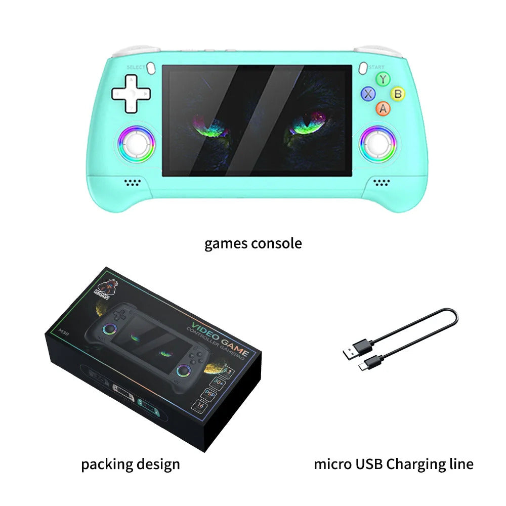 M30 4.3inch IPS screen Video Retro handheld game console nostalgic 30 simulator Forpsp 3D large game 20000+ games RGB color light green add 64GB card