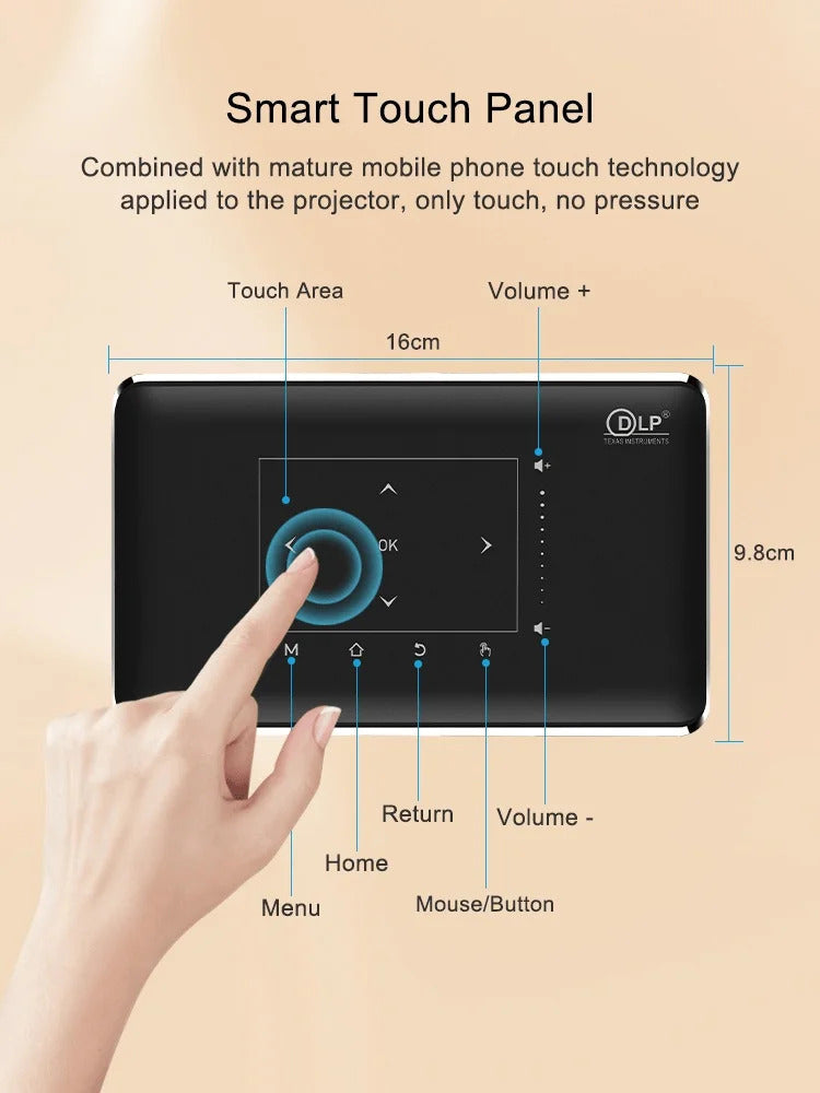 P10-II Portable DLP Android 9.0 Mini Projector Support 3D WIFI 100M RJ45 LAN Bluetooth 4.2 Home Cinema LED Video Projector 4K