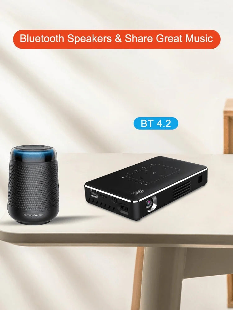P10-II Portable DLP Android 9.0 Mini Projector Support 3D WIFI 100M RJ45 LAN Bluetooth 4.2 Home Cinema LED Video Projector 4K