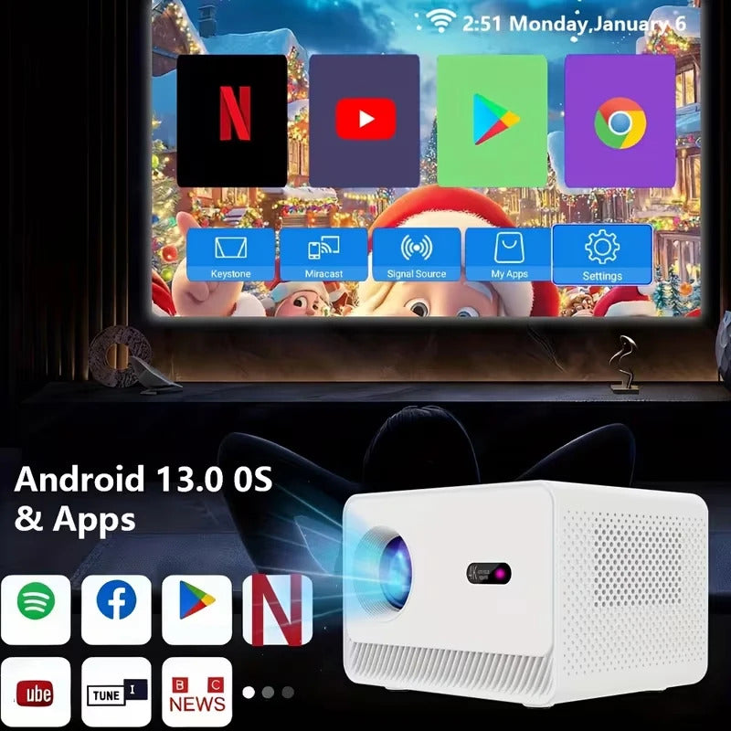 A10 Android 13 Projector Mini Home Cinema H713 BT5.2 1080P Smart 3D Portable Video Projector, HY300PRO Upgrade M10