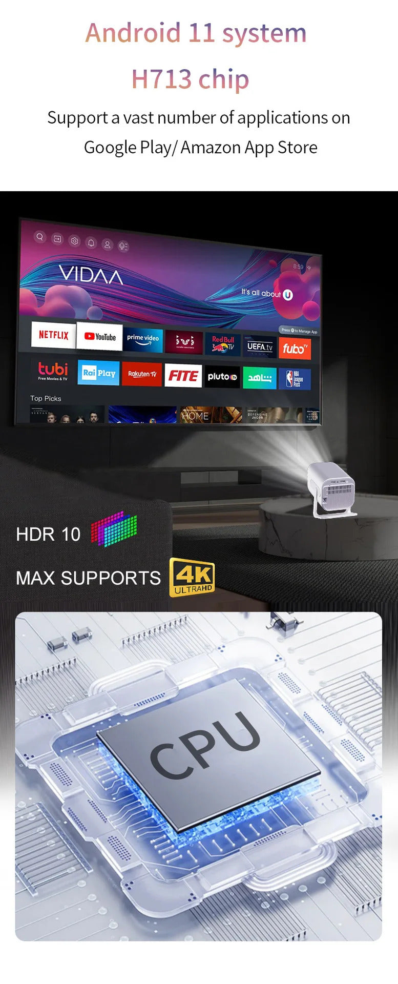 XH269 projector 1080P high definition 4K home theater wall projection portable projector